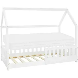 Kinderbett+Matratze Hausbett Bettgestell Einzelbett Lattenrost Weiß 80x160 cm