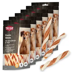 6x Trixie PREMIO Fish Chicken Sticks, Hundeleckerli mit Hühnerbrust und Fisch, 80g