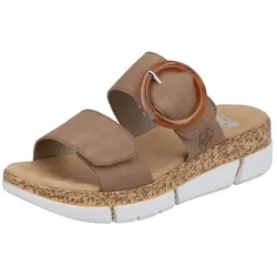 Pantolette RIEKER, Damen, Gr. 37, beige, Lederimitat, modisch, Schuhe, Keilabsatz, Sommerschuh, Schlappen mit moderner Zierschnalle