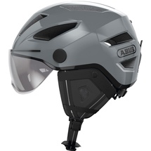 ABUS Pedelec 2.0 ACE - Fahrradhelm mit Rücklicht, Visier, Regenhaube, Ohrenschutz - für Damen und Herren - Grau, Größe S​