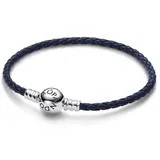 Pandora Moments Blaues Geflochtenes Lederarmband mit Kugelverschluss aus Sterling Silber, Kompatibel Moments, Größe: 20,5 cm, 592790C01-S3