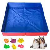 Faltbar Hundepool für Große & Kleine Hunde,50x10cm Katzenpool mit 6 Fischen Spielzeug,PVC rutschfeste Schwimmbecken für Hunde,Planschbecken für Haustiere,Hundebadewanne,Wasserspielzeug Minipool