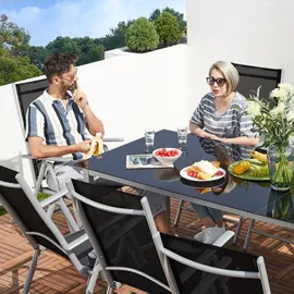 CASARIA Bern Set 9-tlg. Tischplatte Sicherheitsglas schwarz/silber