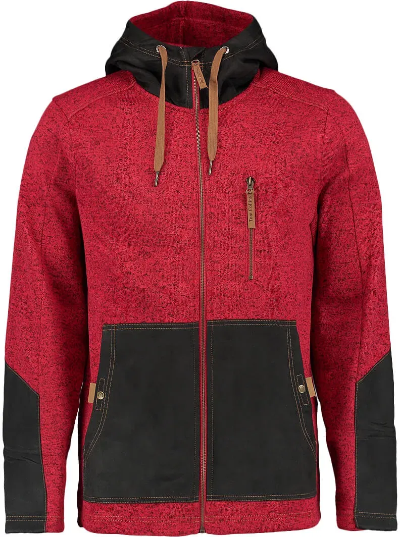 Tom Collins Strickfleece Jacke mit Kapuze rot, Größe 4XL