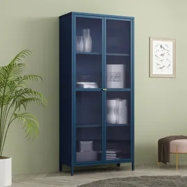 [en.casa] Vitrinenschrank Säkylä 180 x 80 x 35 cm Navyblau
