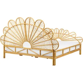 Beliani Bett Rattan Hellbraun Naturmaterialien, 180x200 cm