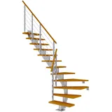 DOLLE Mittelholmtreppe Hamburg (Breite: 85 cm, 1/4-gewendelt, Perlgrau, Farbe Stufen: Eiche, Natur, Geschosshöhe: 240 – 279 cm)