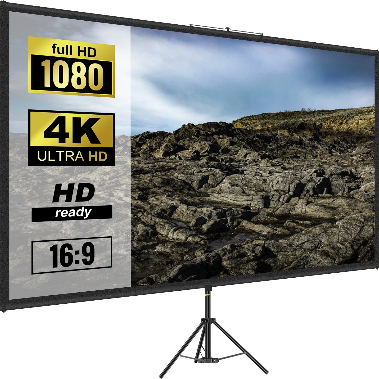 VEVOR 16:9 Beamer Leinwand Stativ 4K HD Stativ Leinwand Präsentationswand Projektionsfläche 160x95cm Projektionsleinwand Stativ 200-250cm höhenverstellbar ideal für Heimkino Tagungsraum Hochzeiten