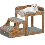 HOUSN Hundetreppe Haustiertreppe 3 Stufen,27,6" Hoch rutschfeste Hunderampe mit Schublade,Katzentreppe mit Katzenloch,Waschbar Haustierleiter für Bett und Sofa,Braun