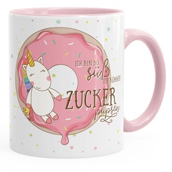 MoonWorks Tasse Tasse mit Innenfarbe Einhorn auf Donut Ich bin so süß ich könnte Zucker pupsen Unicorn mit Innenfarbe MoonWorks®, Keramik rosa