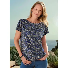 GOLDNER Halbarm Printshirt, U-Boot-Ausschnitt", in blau / stein, gemustert), | Gr.: 42,