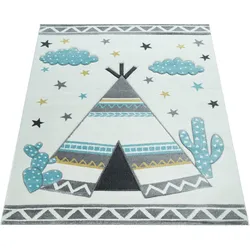 Kinderteppich PACO HOME "Ela 215", beige (creme), B:200cm H:16mm L:290cm, Polypropylen, Teppiche, Kurzflor, 3D-Design, Motiv Zelt, Wolken & Sterne, Kinderzimmer