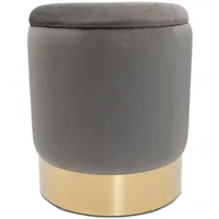Amago home Samthocker Ø 31 H 38 cm Velour Hocker mit Stauraum u. Deckel - Deko Hocker Samt Pouf Farbe Light Grey - hellgrau