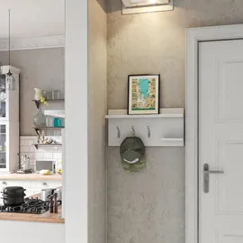 [en.casa] Wandgarderobe, Weiß 62x30x12 cm, Garderobe, Garderobenleisten & Garderobenhaken