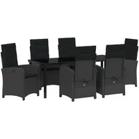 VidaXL 7-teiliges Garten-Esszimmer-Set mit Kissen - Schwarzes Poly-Rattan