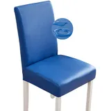 Bestenrose Stuhlhussen 2er/1er PU Leder Stuhlbezug wasserdichte Stretch Esszimmer Stuhlüberzug Stretch Stuhl Husse Universell Stuhlhussen Haus Büro Restaurant (1-Stück, Blau)
