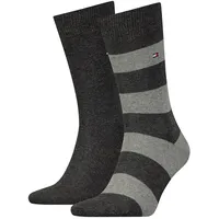 TOMMY HILFIGER Herren Socken - Rugby Sock, Strümpfe, Streifen, uni/gestreift, Vorteilspack Grau 39-42 12 PAAR