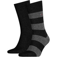 Tommy Hilfiger Herren Socken - Rugby Sock, Strümpfe, Streifen, uni/gestreift, Vorteilspack Schwarz 43-46