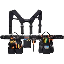 Vevor Werkzeuggürtel, Handwerkergürtel mit 19 Taschen & Hosenträgern, Werkzeughalter, Hammerhalter für Elektriker, Schreiner & Bauarbeiter, Schürzenorganizer, verstellbar von 800 bis 1310 mm