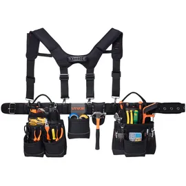 Vevor Werkzeuggürtel, Handwerkergürtel mit 19 Taschen & Hosenträgern, Werkzeughalter, Hammerhalter für Elektriker, Schreiner & Bauarbeiter, Schürzenorganizer, verstellbar von 800 bis 1310 mm