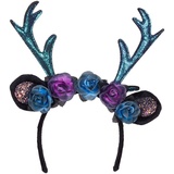 Boland 50028 - Tiara Dark Deer, Haarreif Rentier mit Glitter, für Erwachsene, Geweih mit Blumen und Ohren, Kopfbedeckung, Karneval, Fasching, Fastnacht, Halloween, Mottoparty