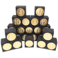Frau WUNDERVoll® DIY Adventskalender Vorfreude zum Befüllen, 24 Faltschachteln matt schwarz 7x7x7cm (gefaltet), XL Ziffern gold metallic/foliert - Weihnachten Würfelbox Faltverpackung Schachtel Kasten