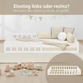 Homestyle4u Kinderbett Bodenbett 120 x 200 cm Kiefer massiv weiß