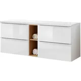 Lomadox Lomado Waschbeckenschrank, weiß, Holzwerkstoff, 141x60x46 cm Badezimmer, Badezimmerschränke, Waschtischkombinationen