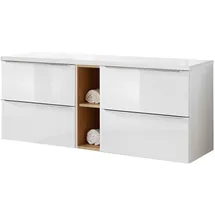 Lomadox Lomado Waschbeckenschrank, weiß, Holzwerkstoff, 141x60x46 cm Badezimmer, Badezimmerschränke, Waschtischkombinationen