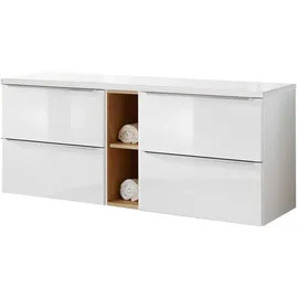 Lomadox Lomado Waschbeckenschrank, weiß, Holzwerkstoff, 141x60x46 cm Badezimmer, Badezimmerschränke, Waschtischkombinationen