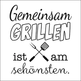 Ambiente Home Ambiente 20 Servietten Papier 33x33cm 3-lagig - hochwertige Einweg Papierservietten Spruch Gemeinsam Grillen Partyservietten BBQ Sprüche Gartenfest Grillfest