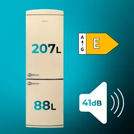 Cecotec Bolero Coolmarket Combi Origin 294 Retro-Kühl-Gefrierkombination (294 l, 1902 mm hoch, Beige)