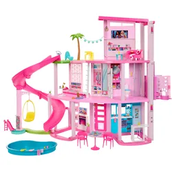 Barbies Traumvilla, mehr als 75 Teile, Poolparty-Puppenhaus mit Rutsche über 3 Etagen