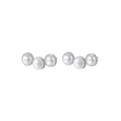Hey Happiness Perlenohrringe Trio Perlen, Silber Ohrstecker 18K Gold, Ohrringe Damen 925 Silber Perlen weiß, Brautschmuck silberfarben