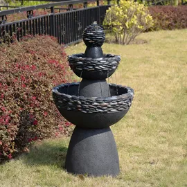 Teamson Home Gartenbrunnen 3-stufiger Sockelbrunnen grau mit LED
