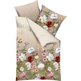 KAEPPEL Mako-Satin Wildblumen Braun 135 x 200 cm + 80 x 80 cm