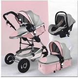 TPFLiving Kombi-Kinderwagen 3in1 Set - Modell 2 Stoff - Rosa Grau