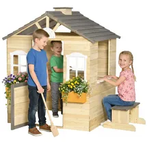 Outsunny Spielhaus für Kinder Holz Natur