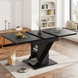 Flieks ausziehbarer Esstisch mit Marmoroptik, Esszimmertisch Küchentisch rechteckig, Teleskoptisch 110-140x80x75cm, Schwarz - Schwarz