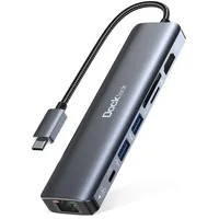 Dockteck USB C Hub Dockteck 7-in-1 Dock DD0003 USB C Adapter, Ethernet LAN RJ45, 4K 60Hz HDMI, 100W Power Delivery, 2 USB 3.0 Ports und SD/microSD für iPhone 15 Pro MacBook M1, iPad Pro, Surface Pro und Mehr