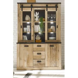furn.design Buffetschrank in Used Wood hell und anthrazit Vitrinenschrank 133 x 201 cm,