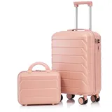 Rolipo Trolleyset ABS Hartschale Kofferset & Zahlenschloss, Kosmetiktasche, 360°Rollen, 4 Rollen, (Set, 2 tlg), 19"Spinner Handgepäck & 14"Kosmetiktasche, für Business & Reise rosa