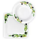 Lashuma Kombiservice Olive Suppenteller 23 cm grün/weiß 2er Set