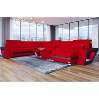 Sofa Dreams Wohnlandschaft Polster Stoff Couch Catania XXL U Form Stoffsofa, mit LED, wahlweise mit Bettfunktion als Schlafsofa, Designersofa rot|schwarz
