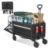 HOMECALL Bollerwagen Handwagen Klappbar mit Aufbewahrungstaschen und Reflektorstreifen, bis 150KG, 120L+