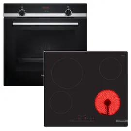 Siemens+Bosch Herdset Siemens Backofen ecoClean + Bosch Glaskeramikkochfeld autark 60cm NEU
