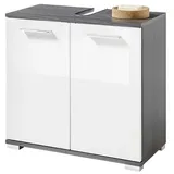 BEGA BBK ORLANDO Badezimmer Waschbeckenunterschrank in Weiß Hochglanz, Pinie Grau - Bad Unterschrank Badezimmerschrank mit viel Stauraum - 60 x 57 x 30 cm (B/H/T)