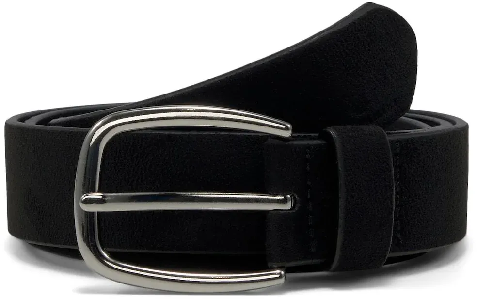 TOM TAILOR Damen TTJESSICA Velourledergürtel mit abgerundeter Dornschließe, schwarz, Logo Print, Gr. 105