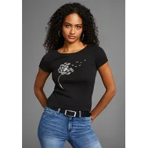 KangaROOS Kurzarmshirt Kurzarm, körpernahe Passform, bedrucktes Design, Gr. 44/46, schwarz, , 34790243-44