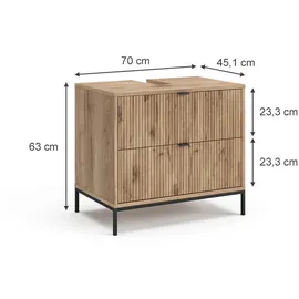 Vicco Waschbeckenunterschrank, Eliza, Viking Oak, 70 x 63 cm mit 2 ausziehbaren Schubladen
